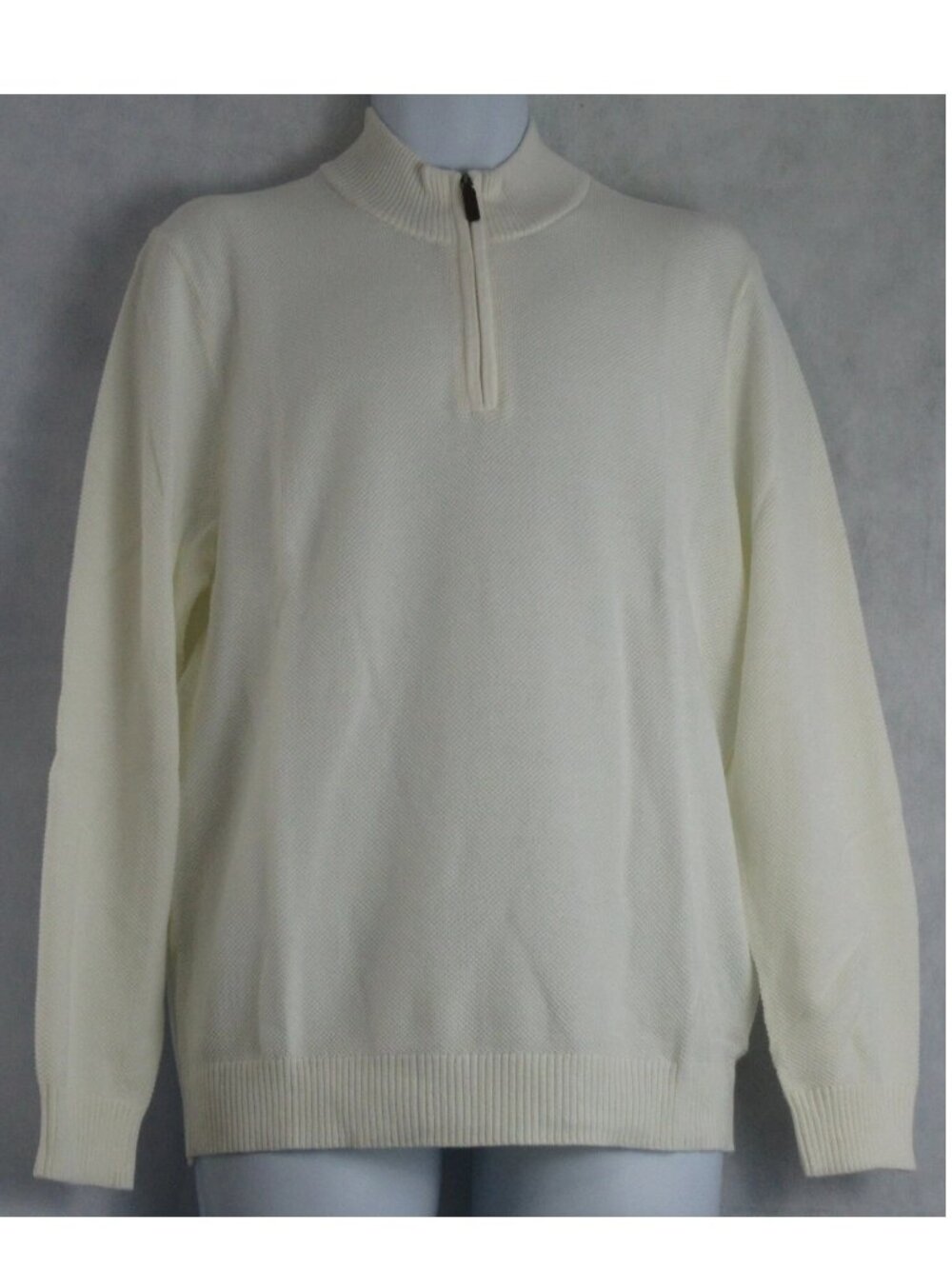 Club Room Men's 1/4-Zip Textured 100% Cotton Pullover Sweater, Winter Ivory